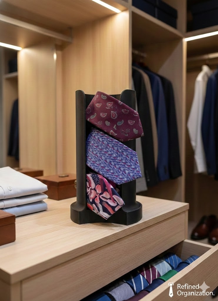 Unique Tie organiser for closet or work desk